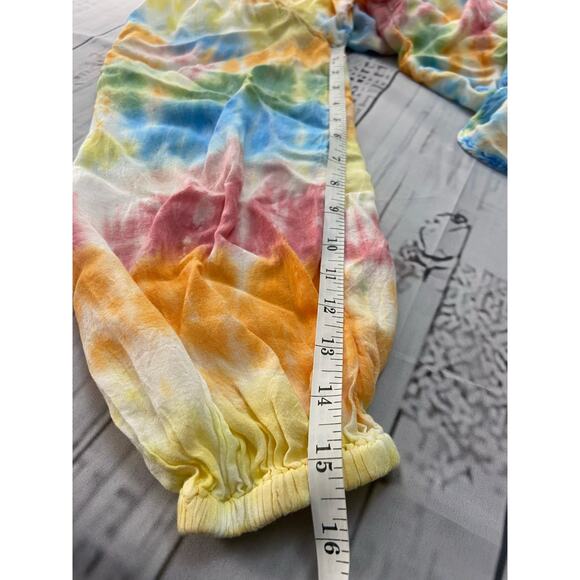 Young Fabulous & Broke Button Front Crop Top Womens S Rainbow Tie Dye Hi Low - Picture 8 of 12